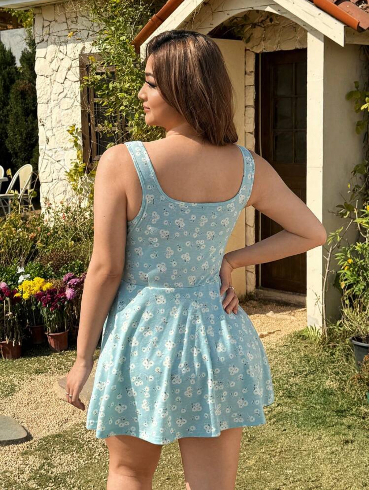 Curve Blue Floral Dress w/ Built in Bikers