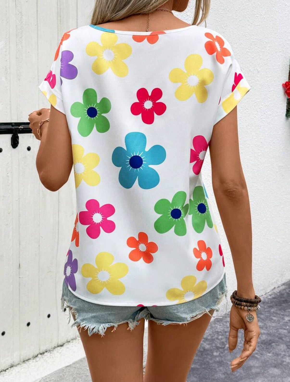 Bright Floral Top With Lace Detail