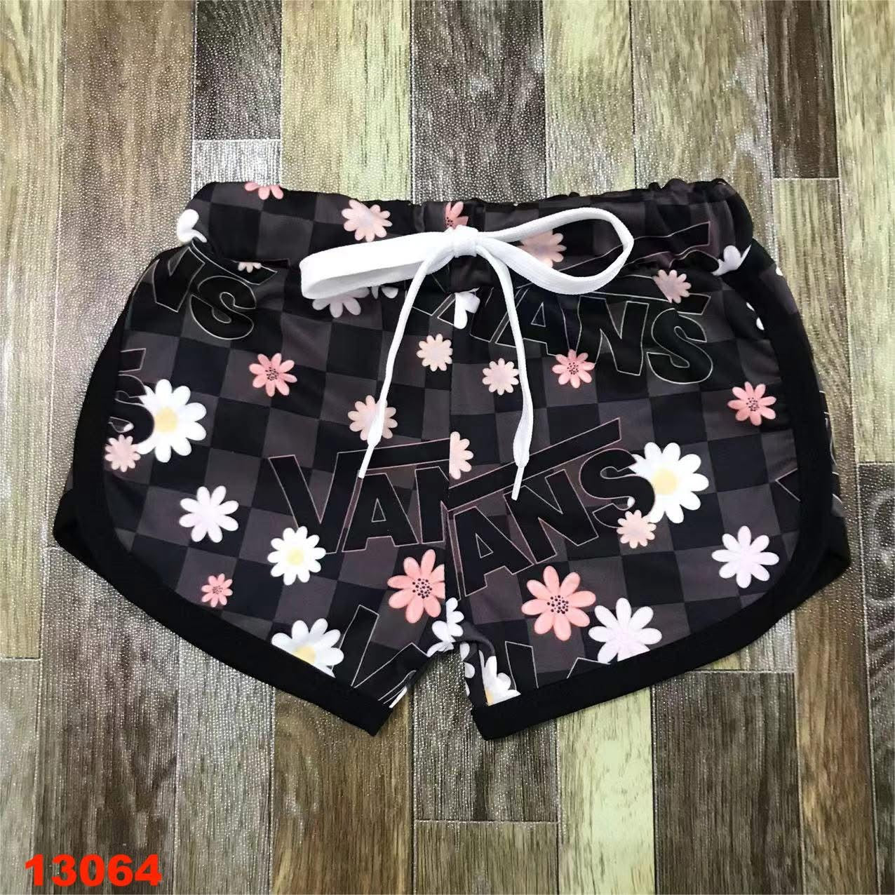Black Checkered & Floral Van Shorts