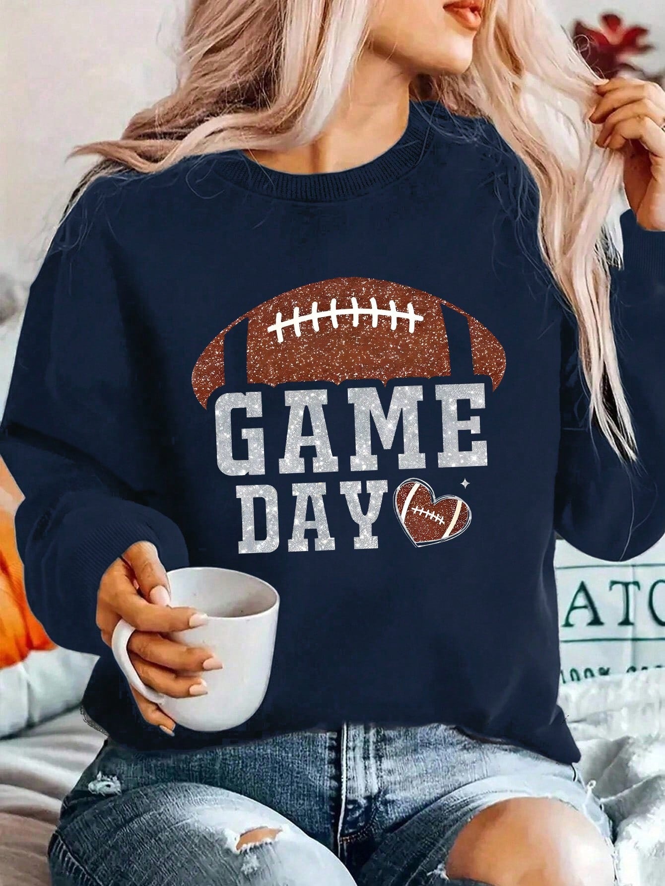Navy Blue Game Day Long Sleeve Top