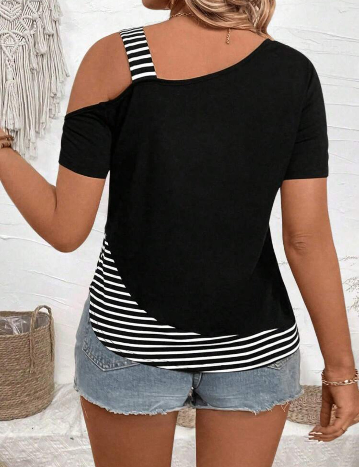 Curve Asymmetric Solid & Stripe Top