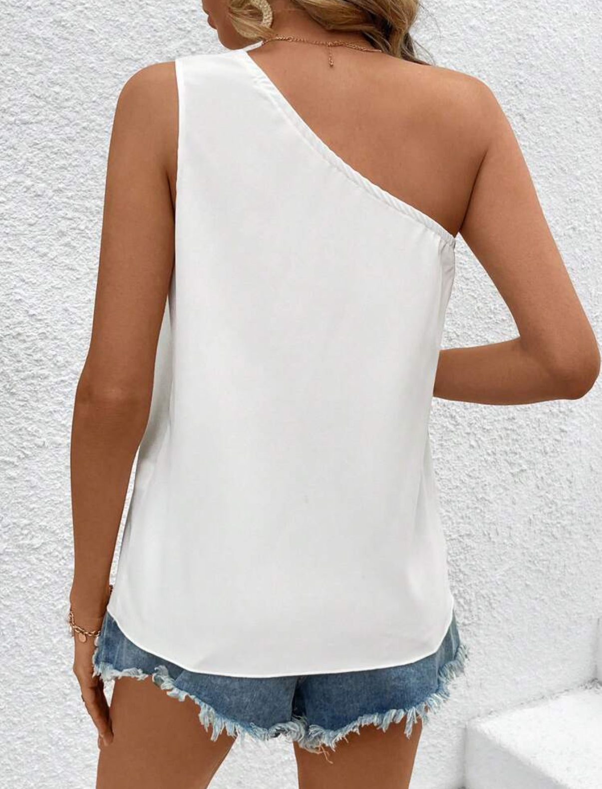 White One Shoulder Top With Floral Detail