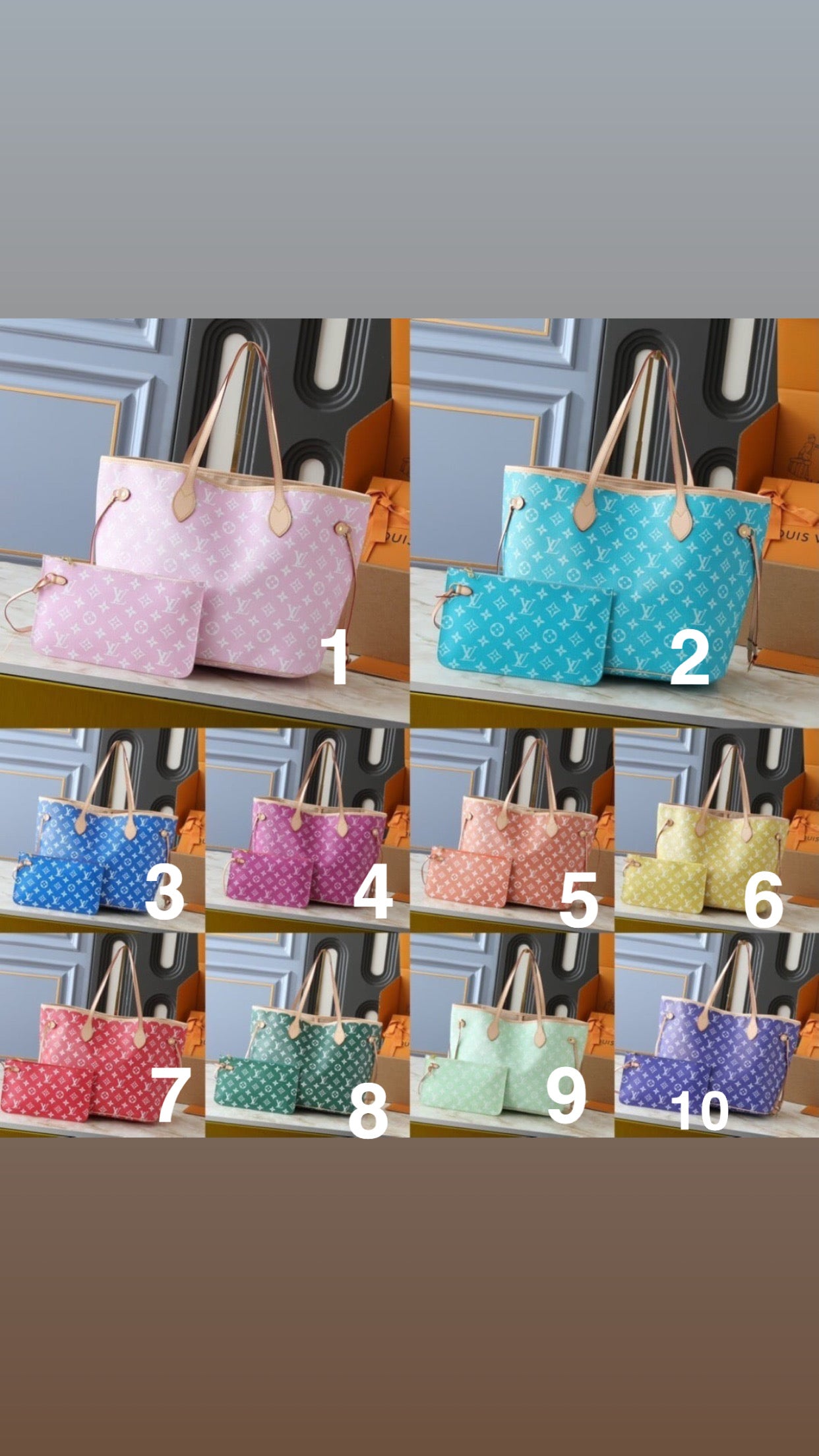 Multicolored Never Full L.V Bags