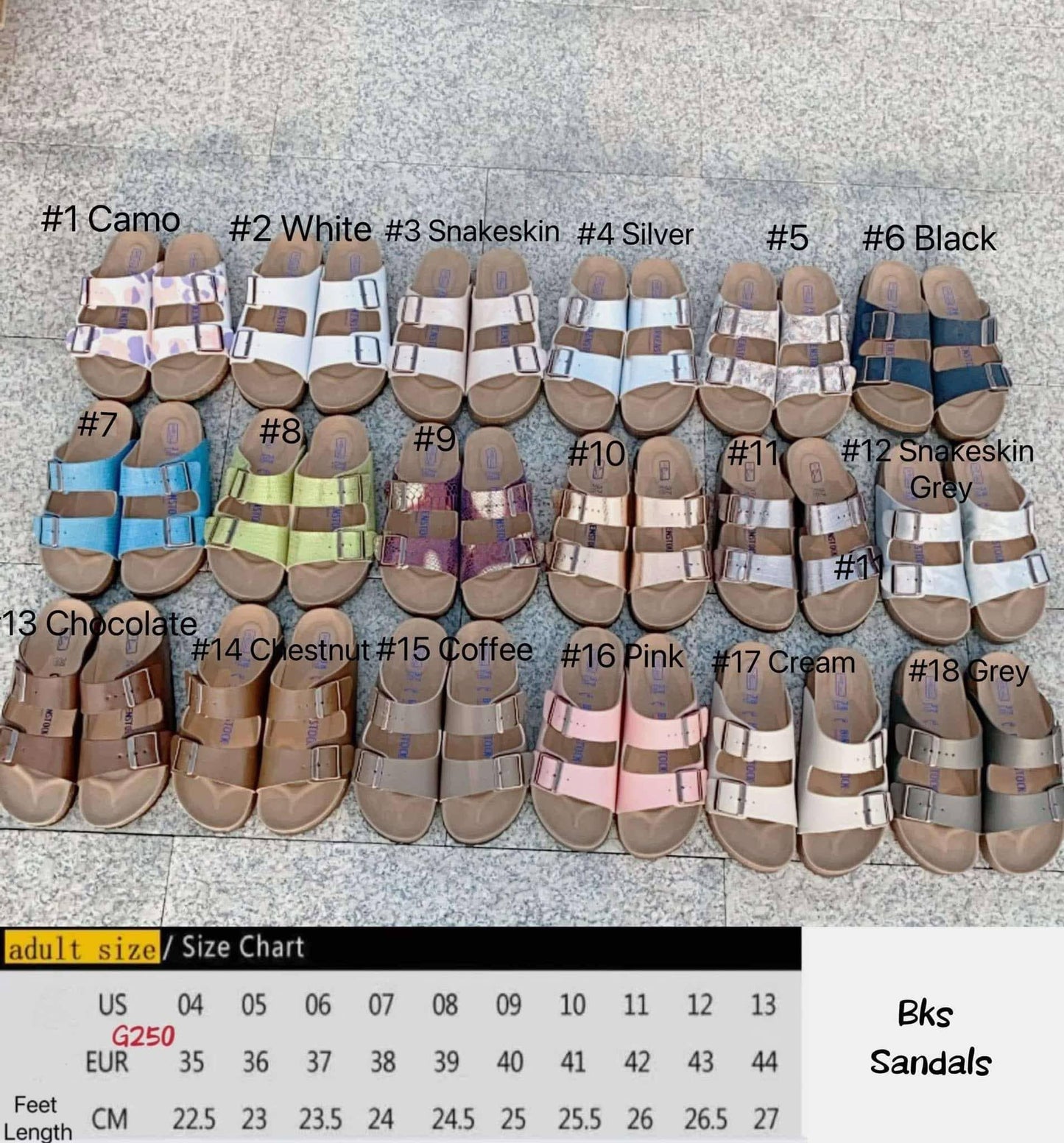 Women’s Birk Slide On Sandals-Print & Iridescent (Colors 1-11)