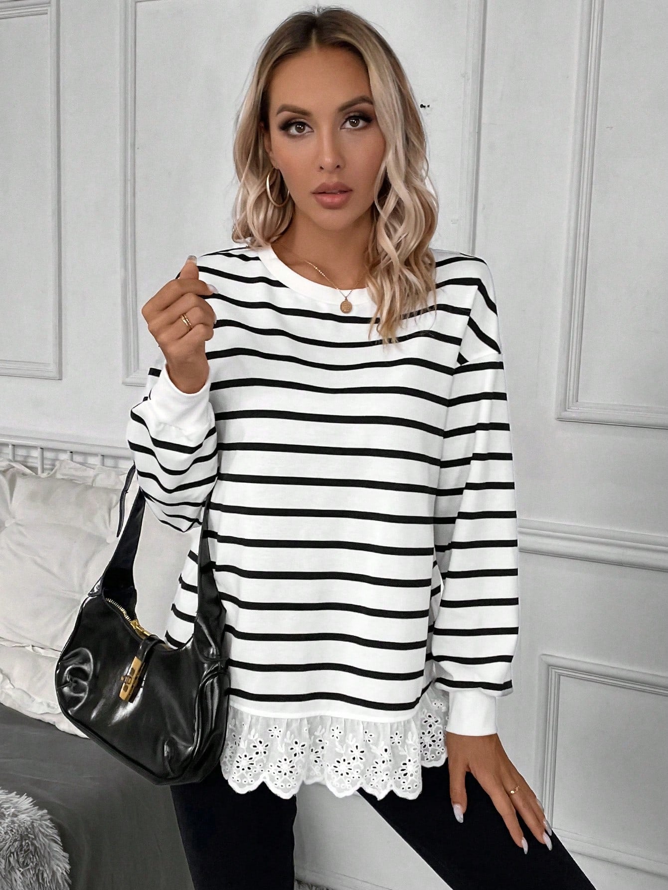 Striped Top With Lace Detail