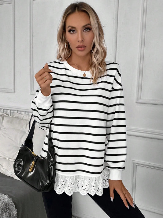 Striped Top With Lace Detail