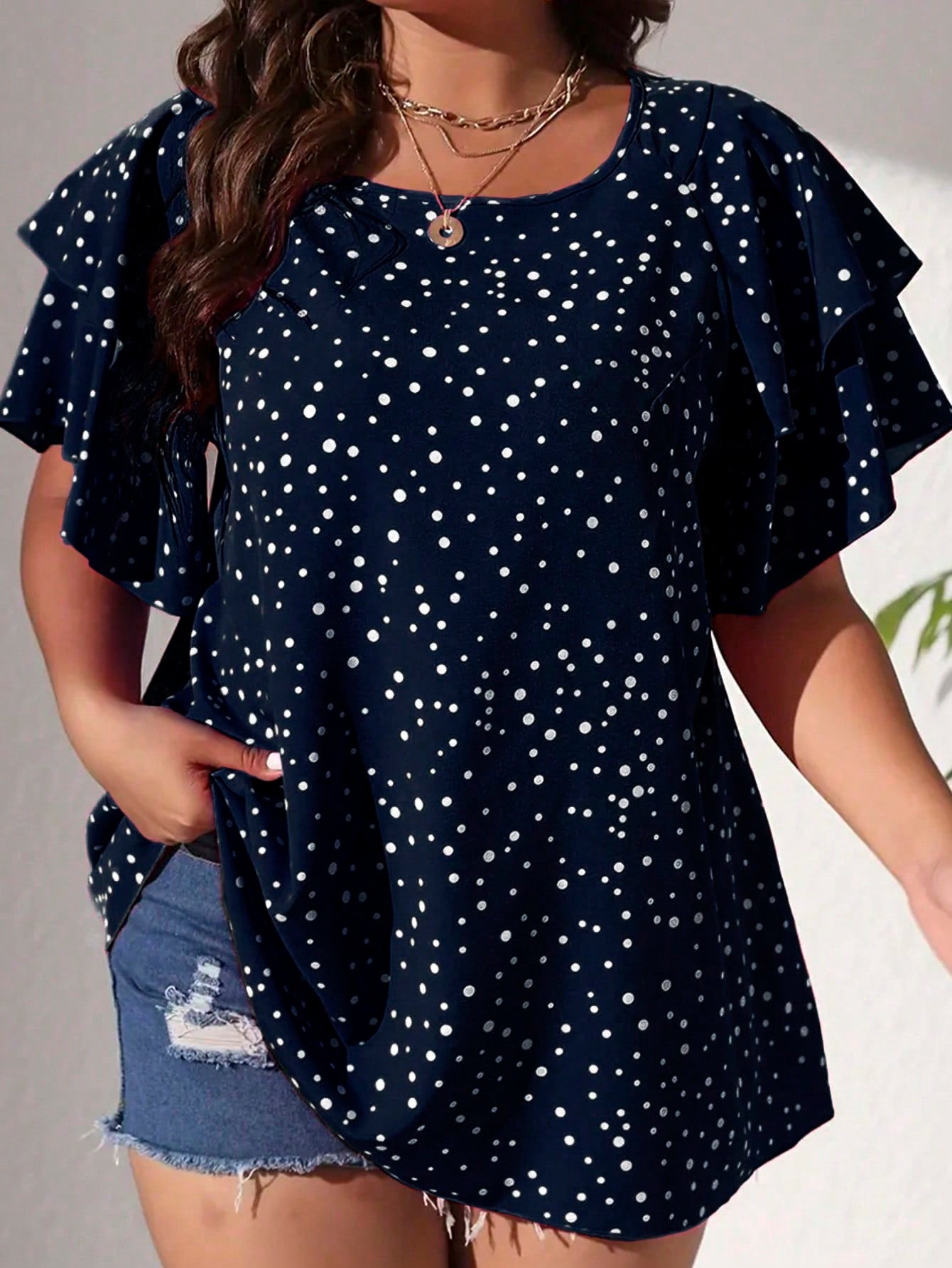 Plus Size Ruffle Sleeve Peplum