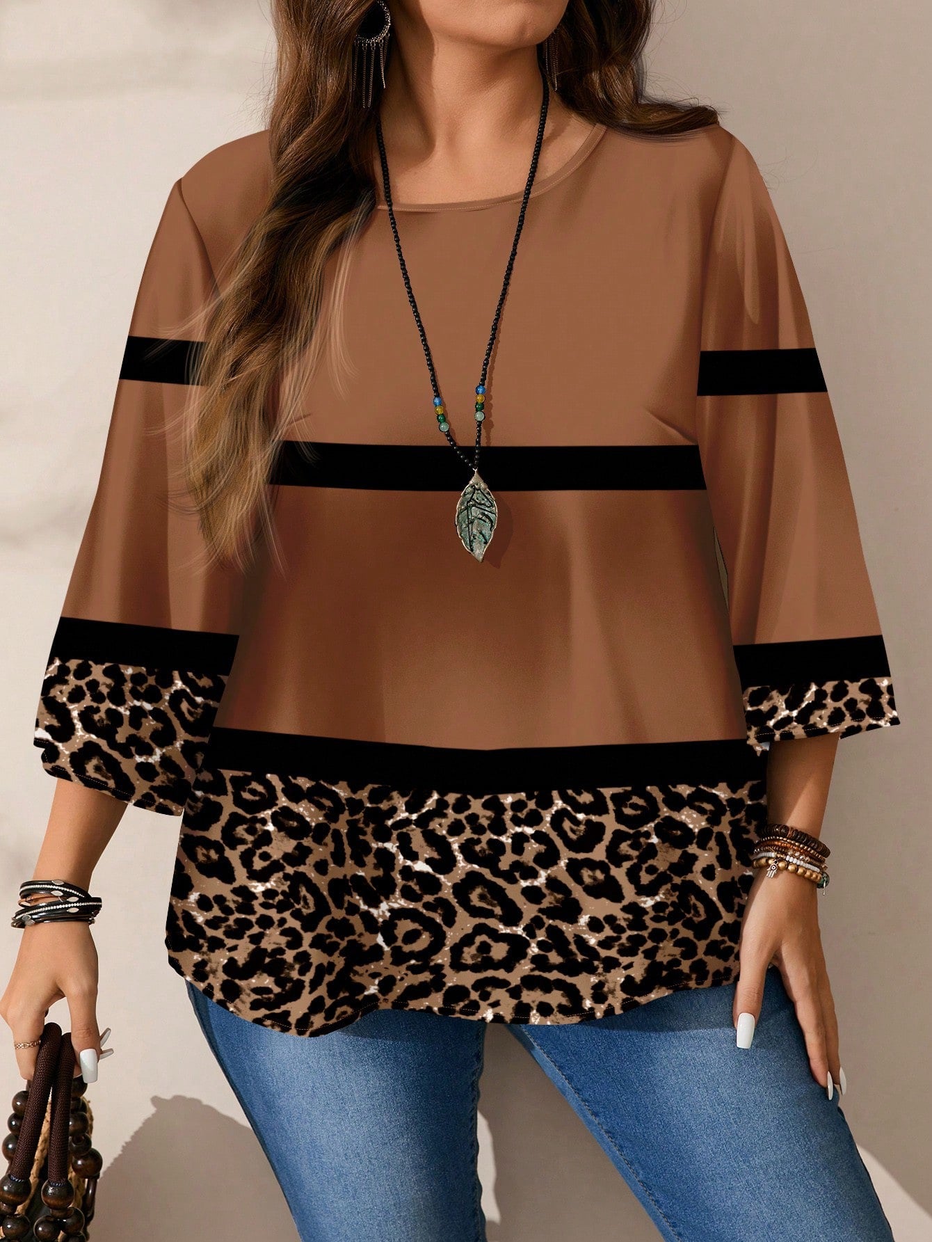 Plus Size Block Print Leopard Top
