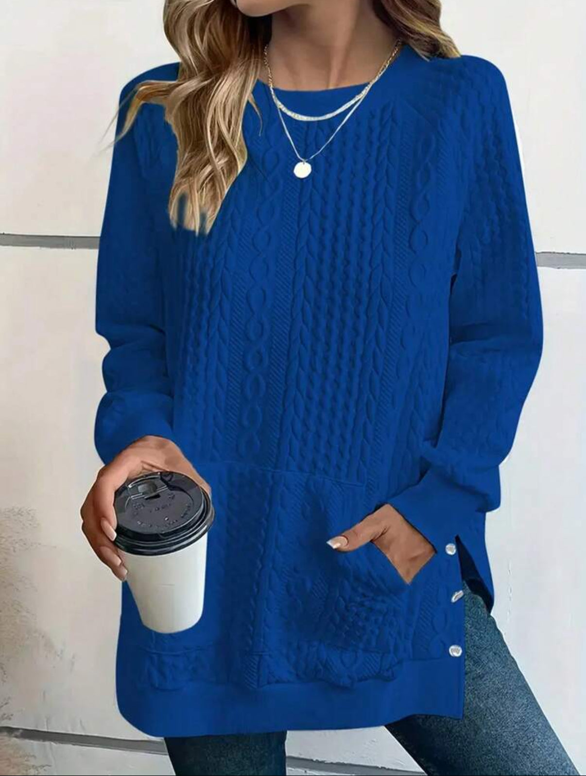 Blue Oversized Sweater Top