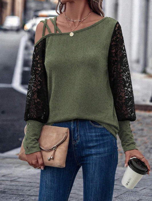Asymmetric Top W/ Lace Sleeves