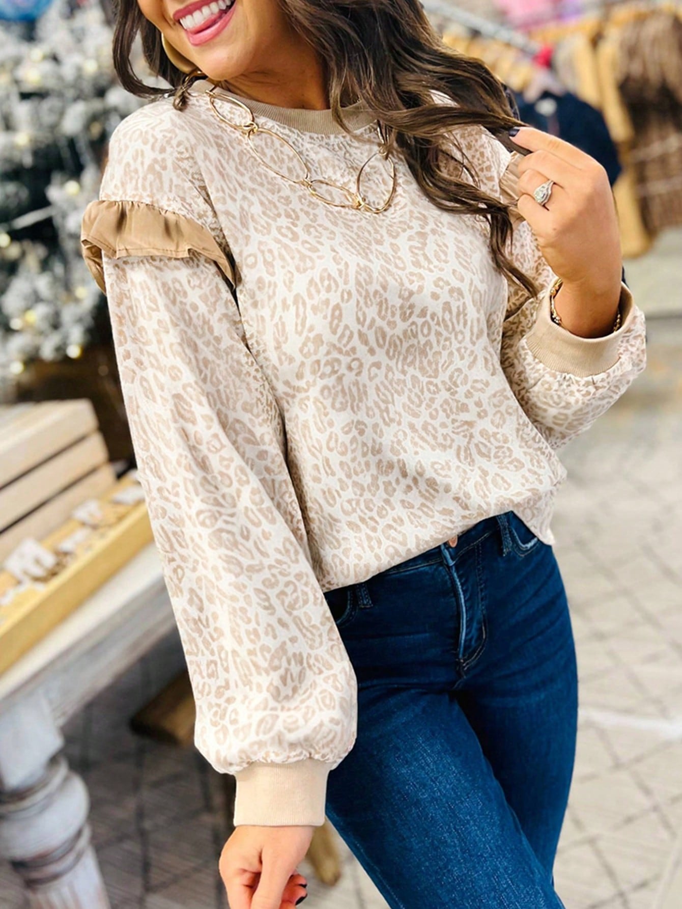 Leopard Top w/ Ruffle Sleeve