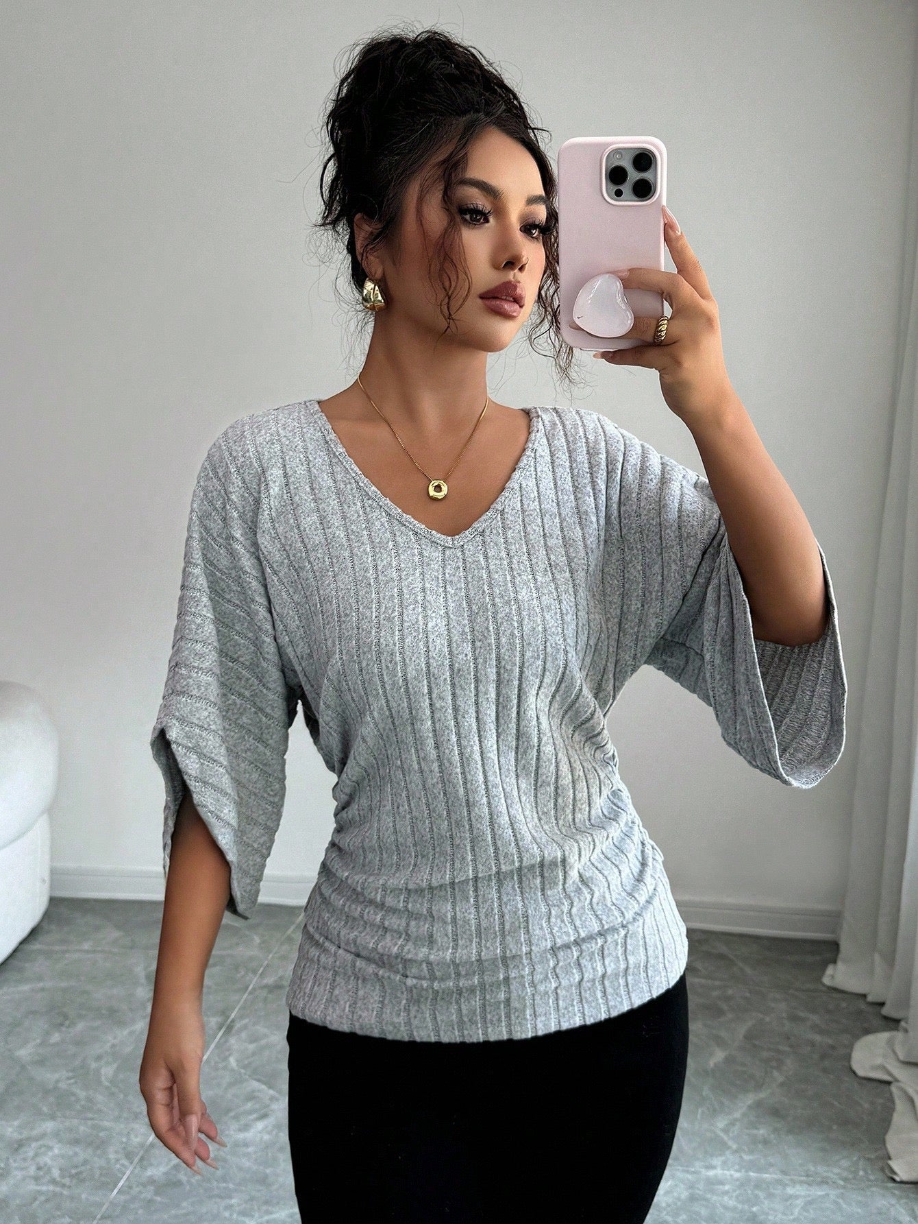 Grey Bell Sleeve Top