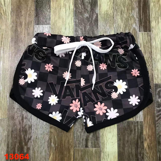 Black Checkered & Floral Van Shorts