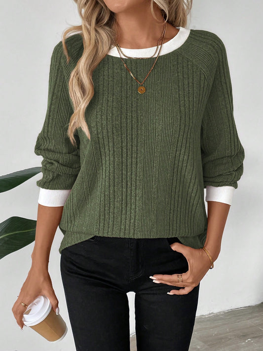 Green Top with White Detail