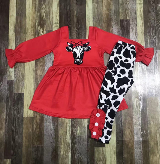 Red Cow Top with Cow Hide Leggings