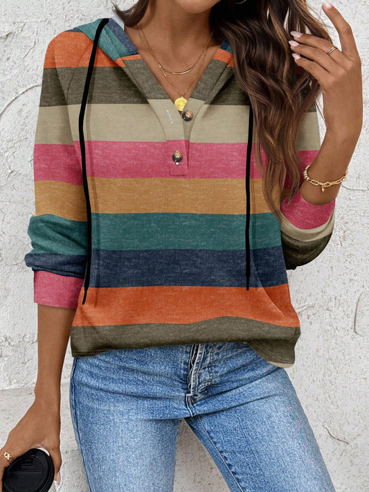 Long Sleeved Hooded Striped Top