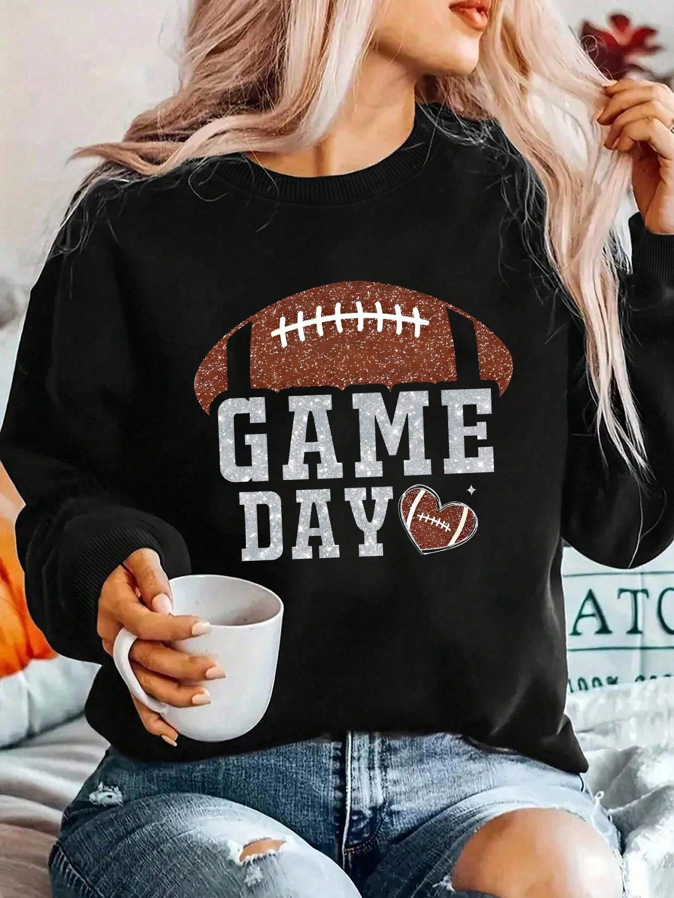 Black Game Day Long Sleeve Top