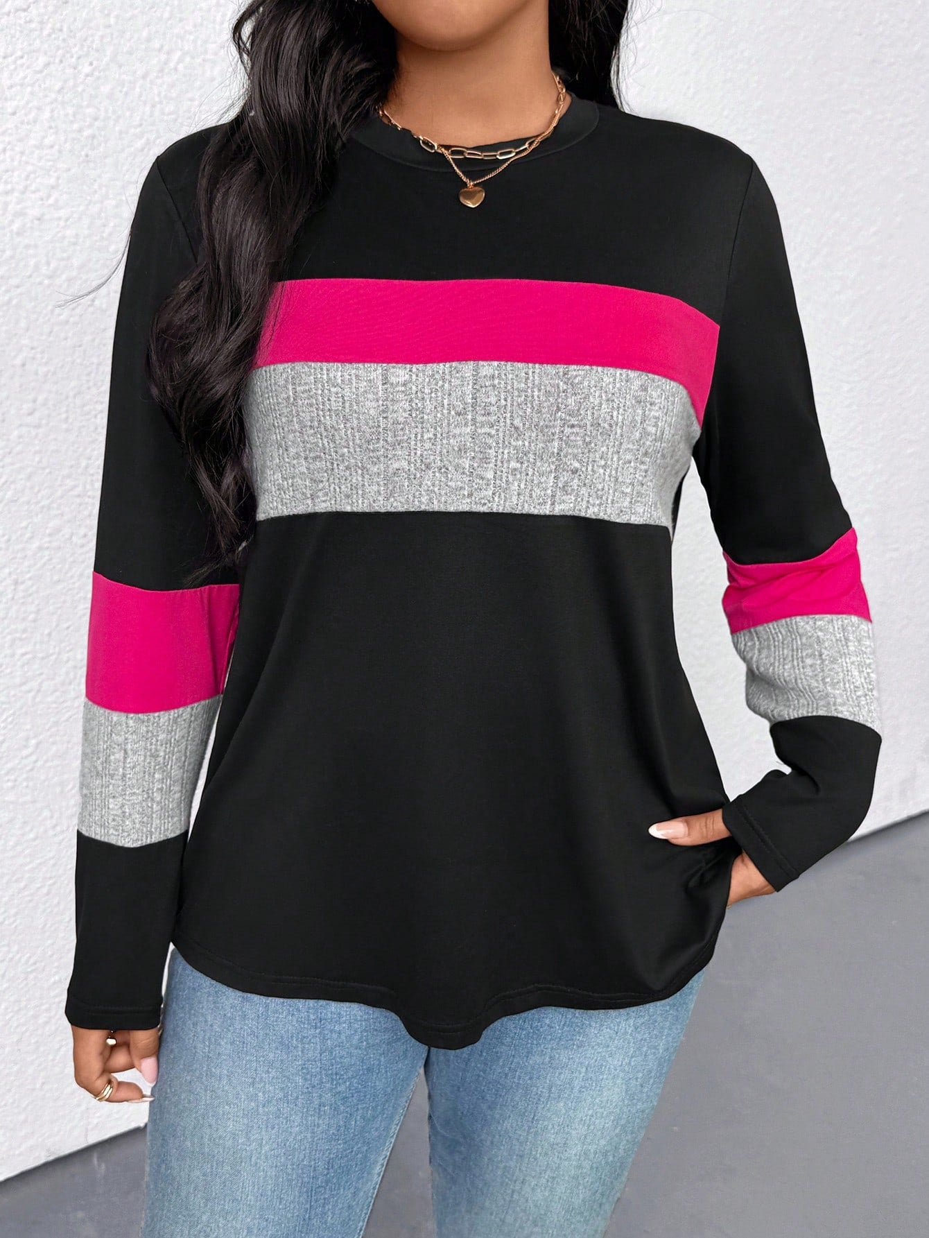 Plus Size Pink/Black/Grey Top