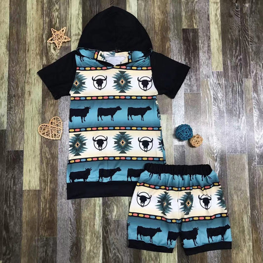 Blue Hooded Tee & Shorts Set