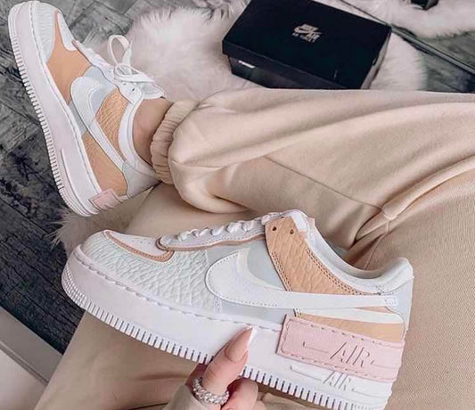 White Shoes w/ Pink & Tan Detail White Logo