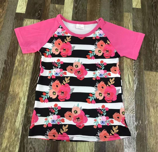 Black Striped Floral Tee