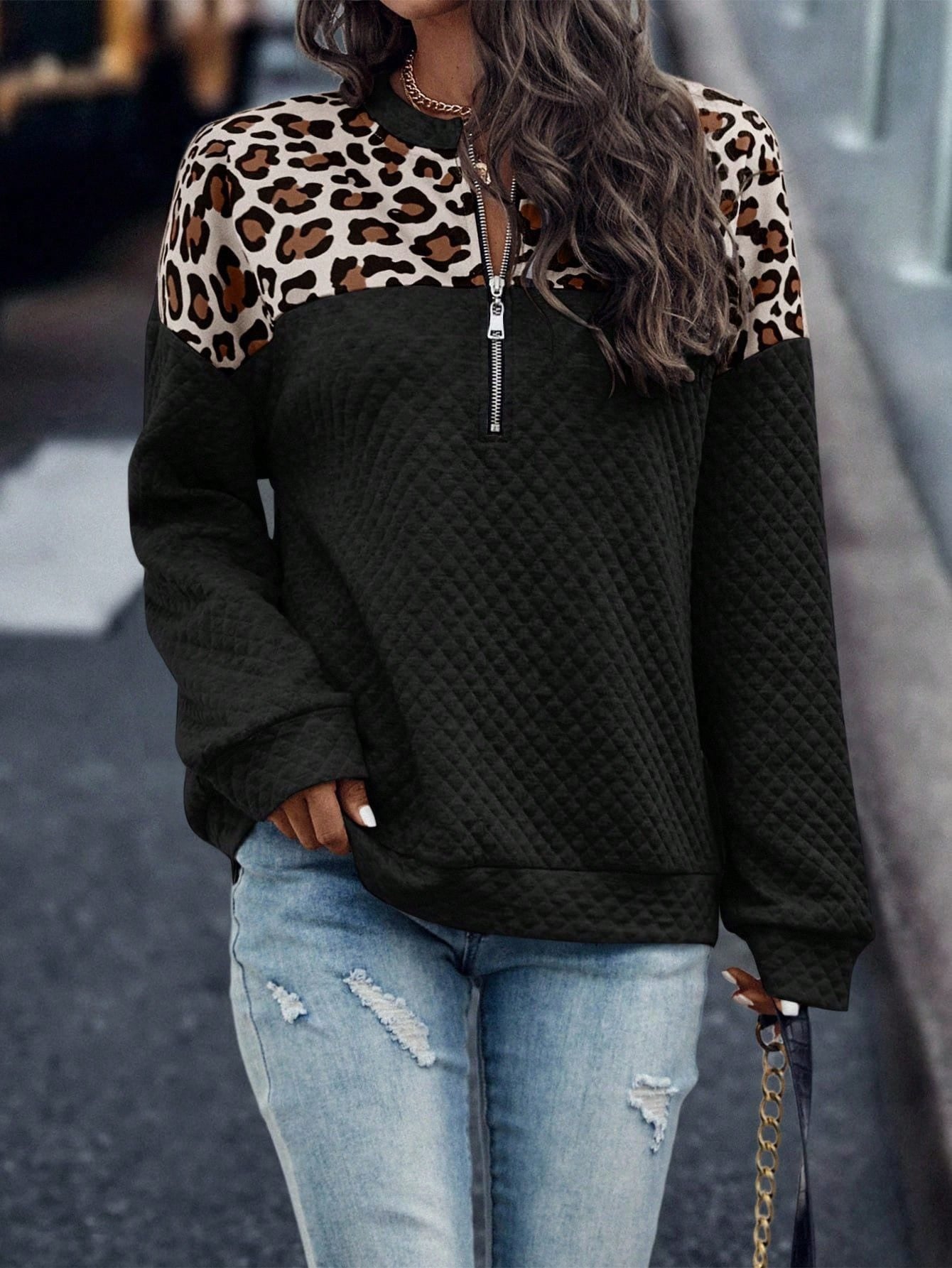 Black Leopard 3/4 Zip