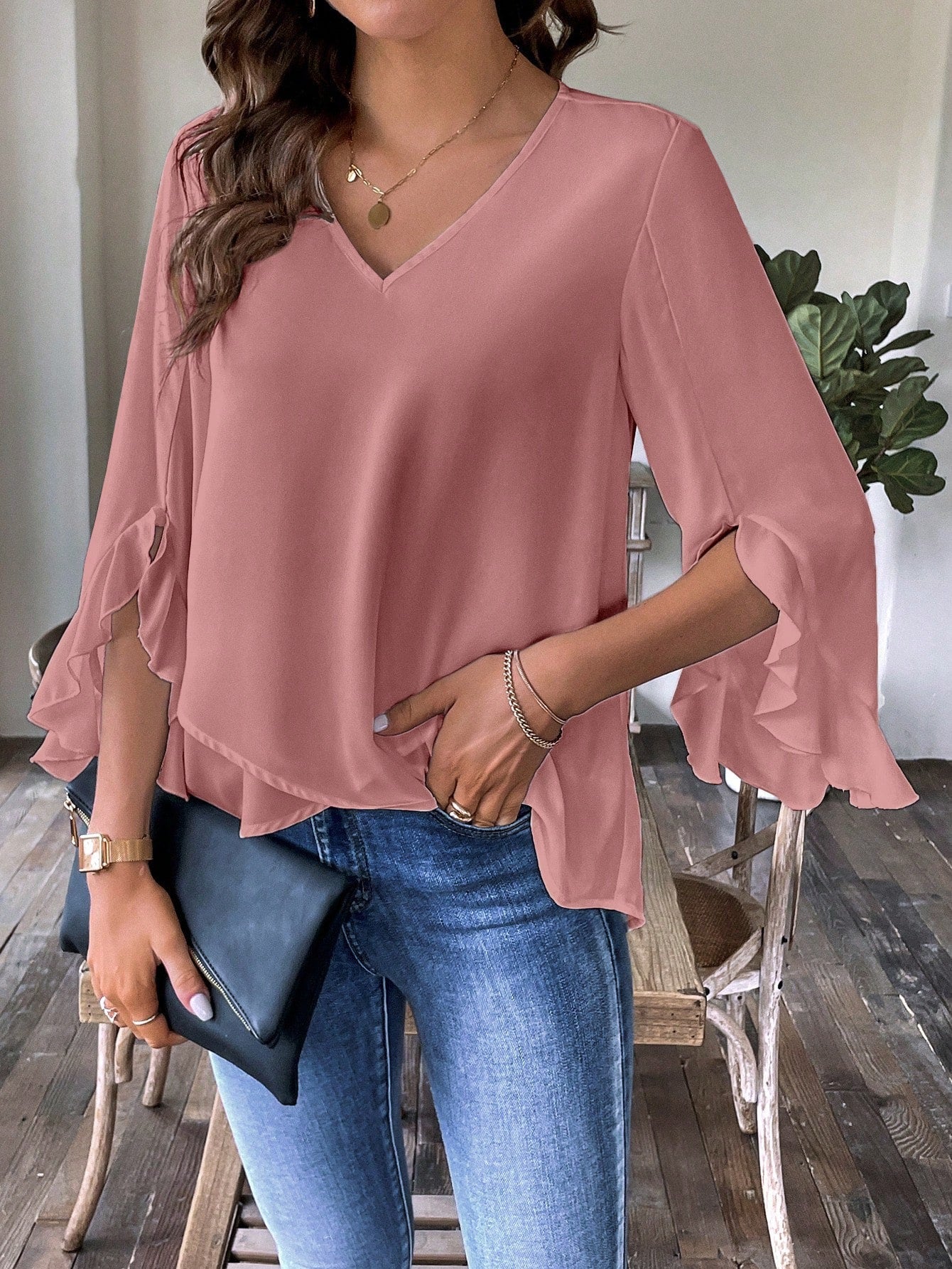 Pink Flowy Ruffle Top