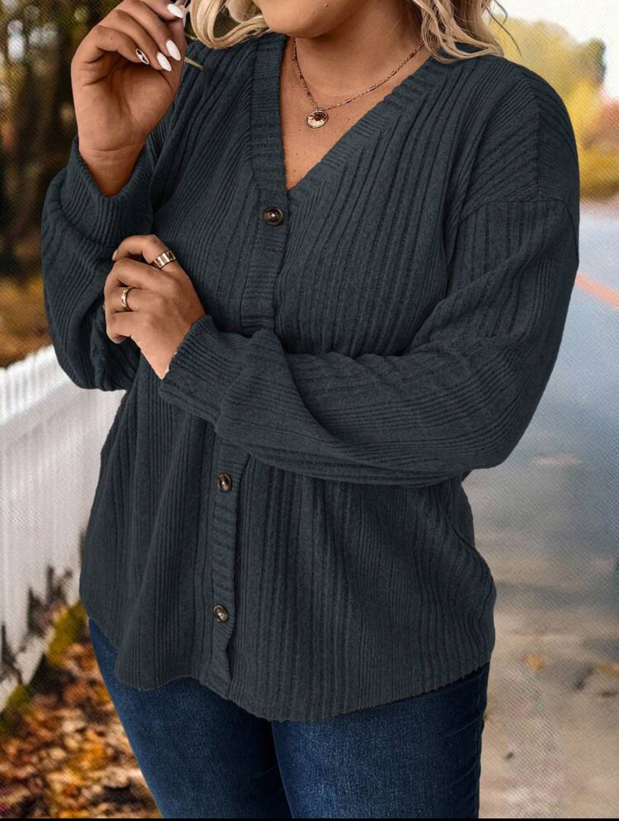 Plus Size Button Sweater Top