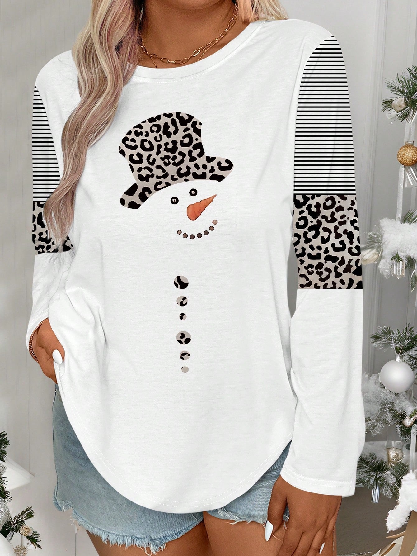 Plus Size Snowman Long Sleeve Top