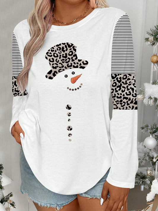 Plus Size Snowman Long Sleeve Top