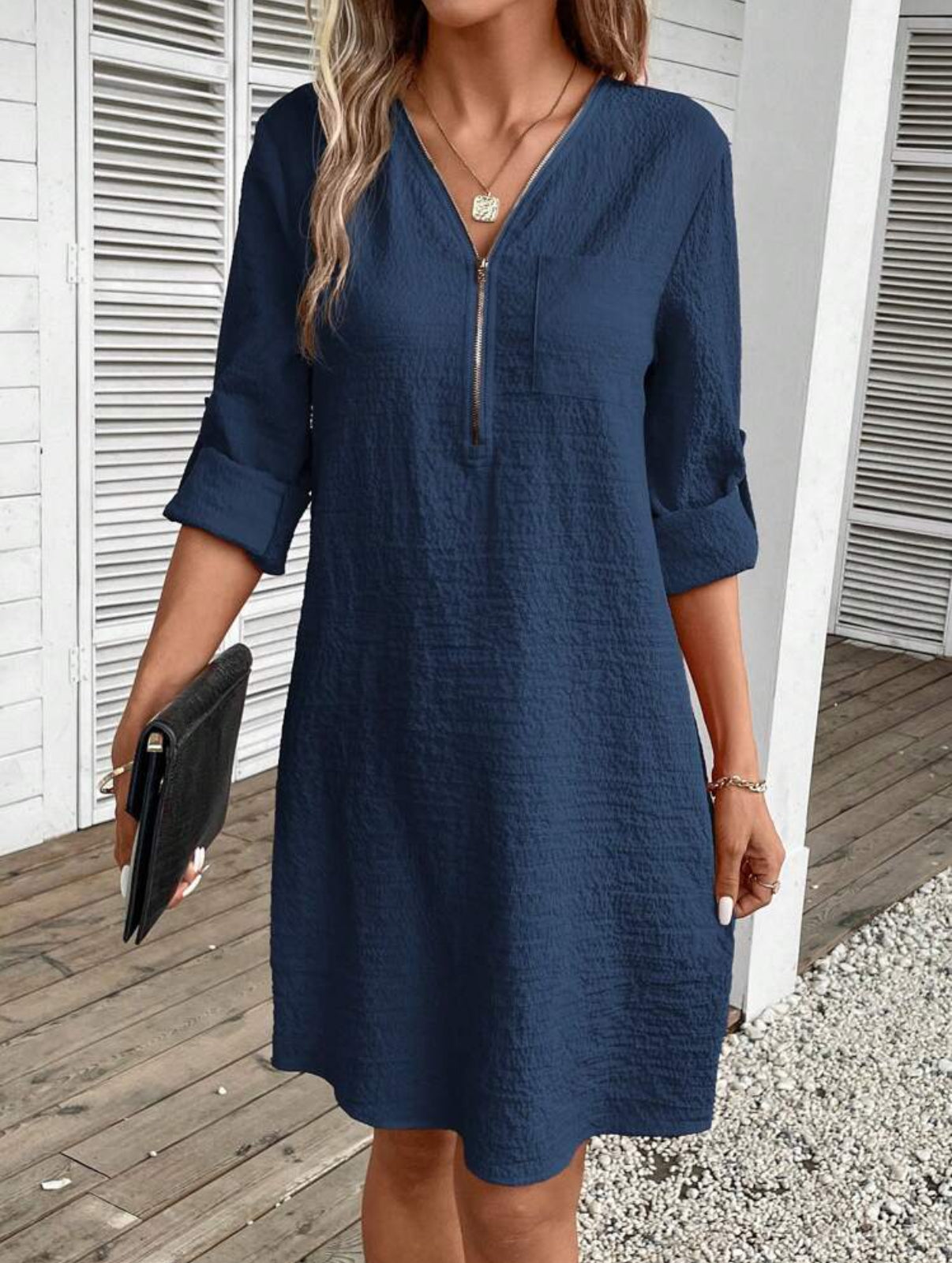 Blue Dress With Zipper Detail