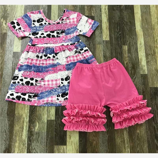 Patchwork Top & Pink Ruffle Shorts