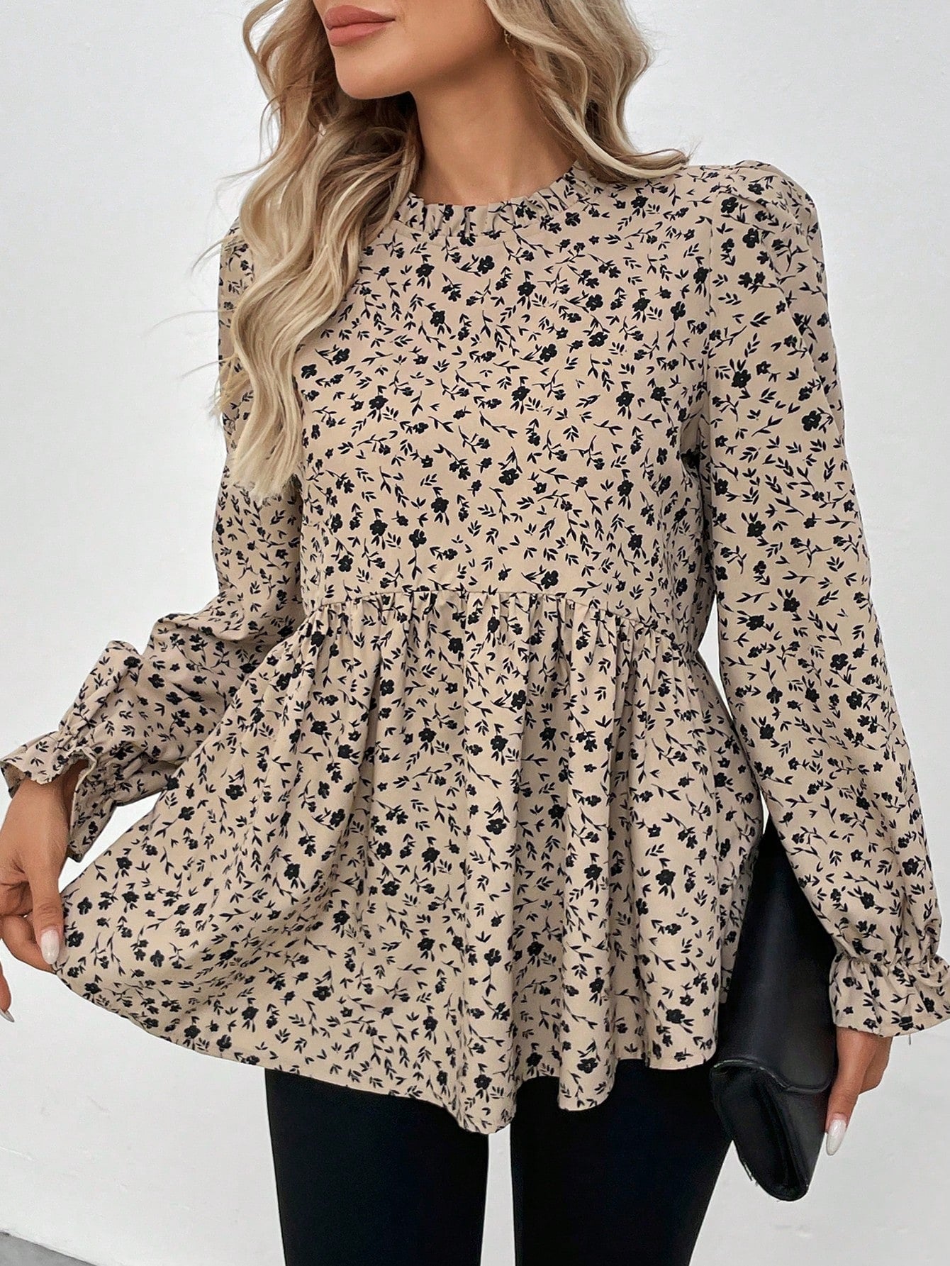 Black Floral Peplum Top