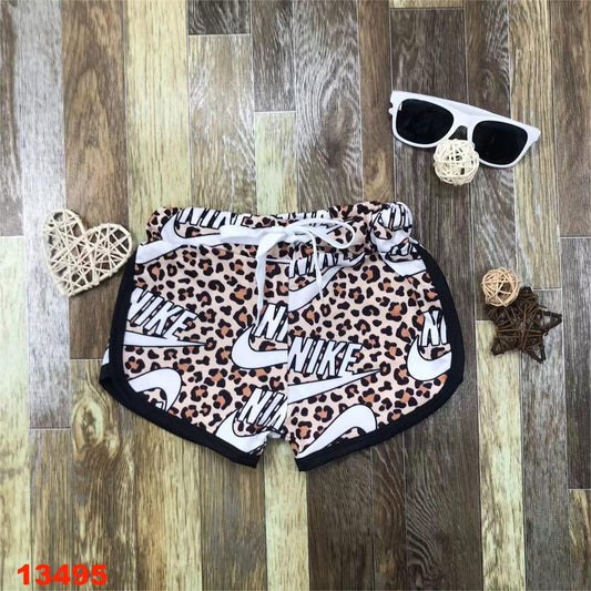 Brown Leopard Swoosh Shorts