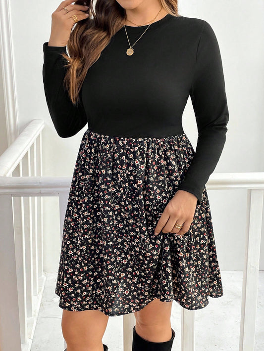 Plus- Black & Floral Dress