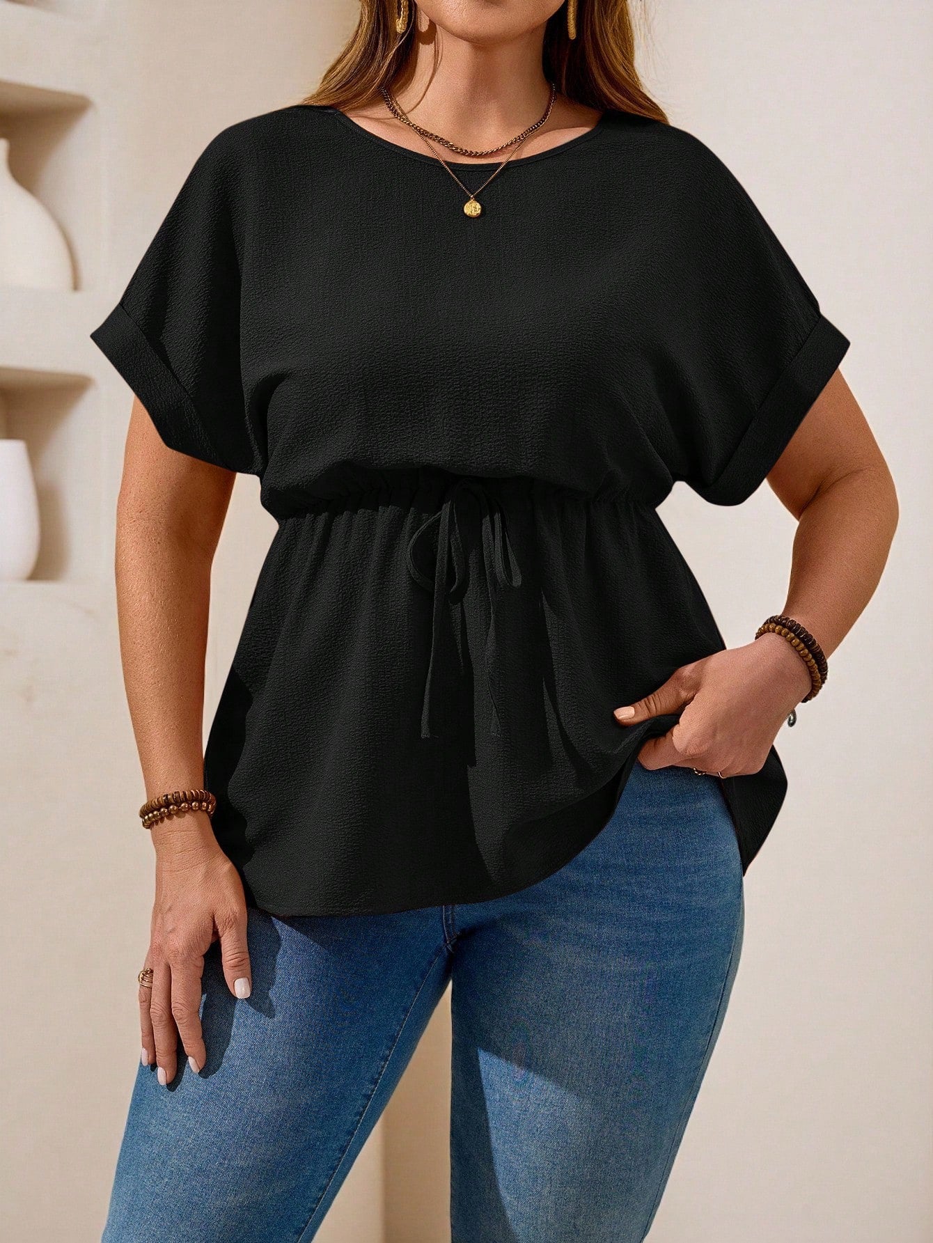 Plus Size Black Babydoll Top