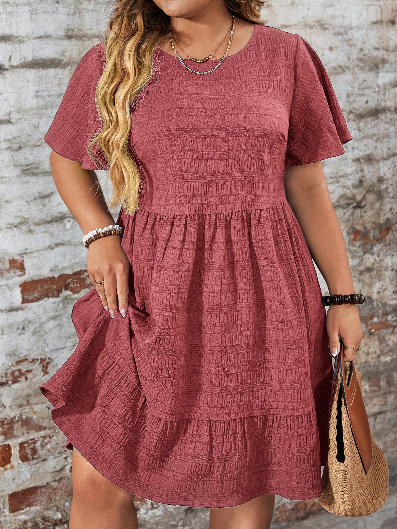 Plus- Solid Pink Dress
