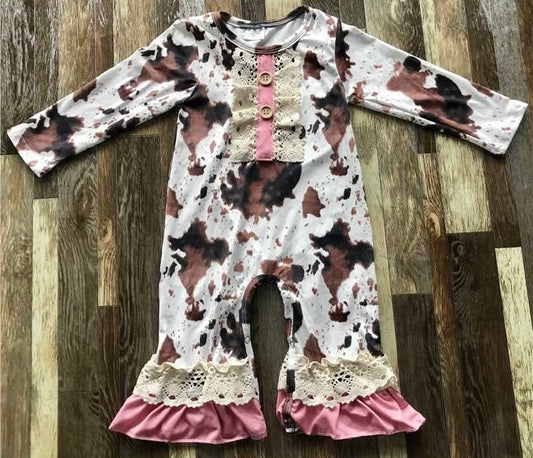 Pink Lace Cow Hide Romper