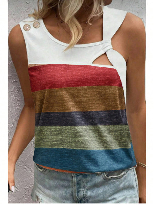 Striped Tank With Button Detail