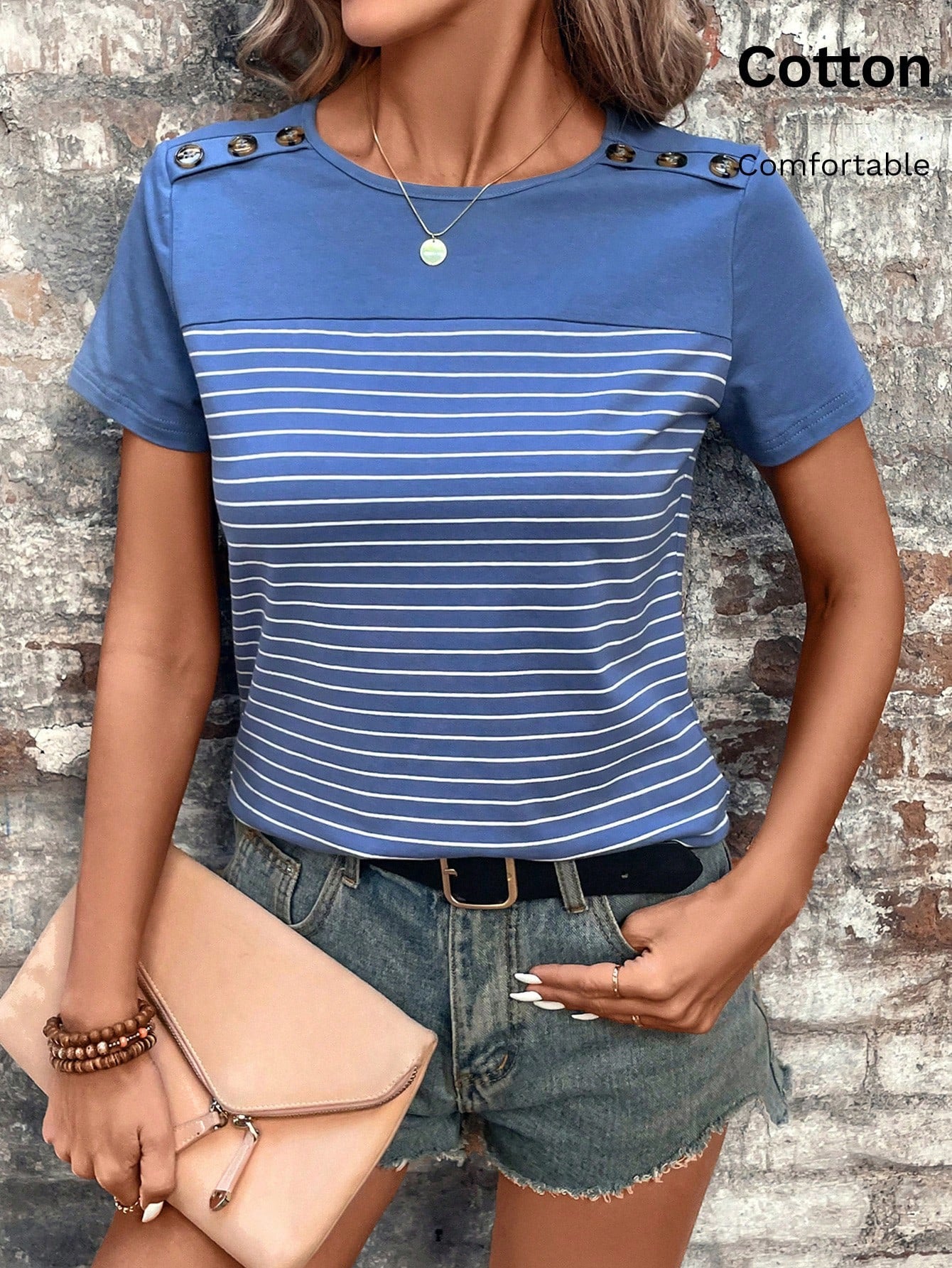 Striped Button Detail Top - Multiple Color Options