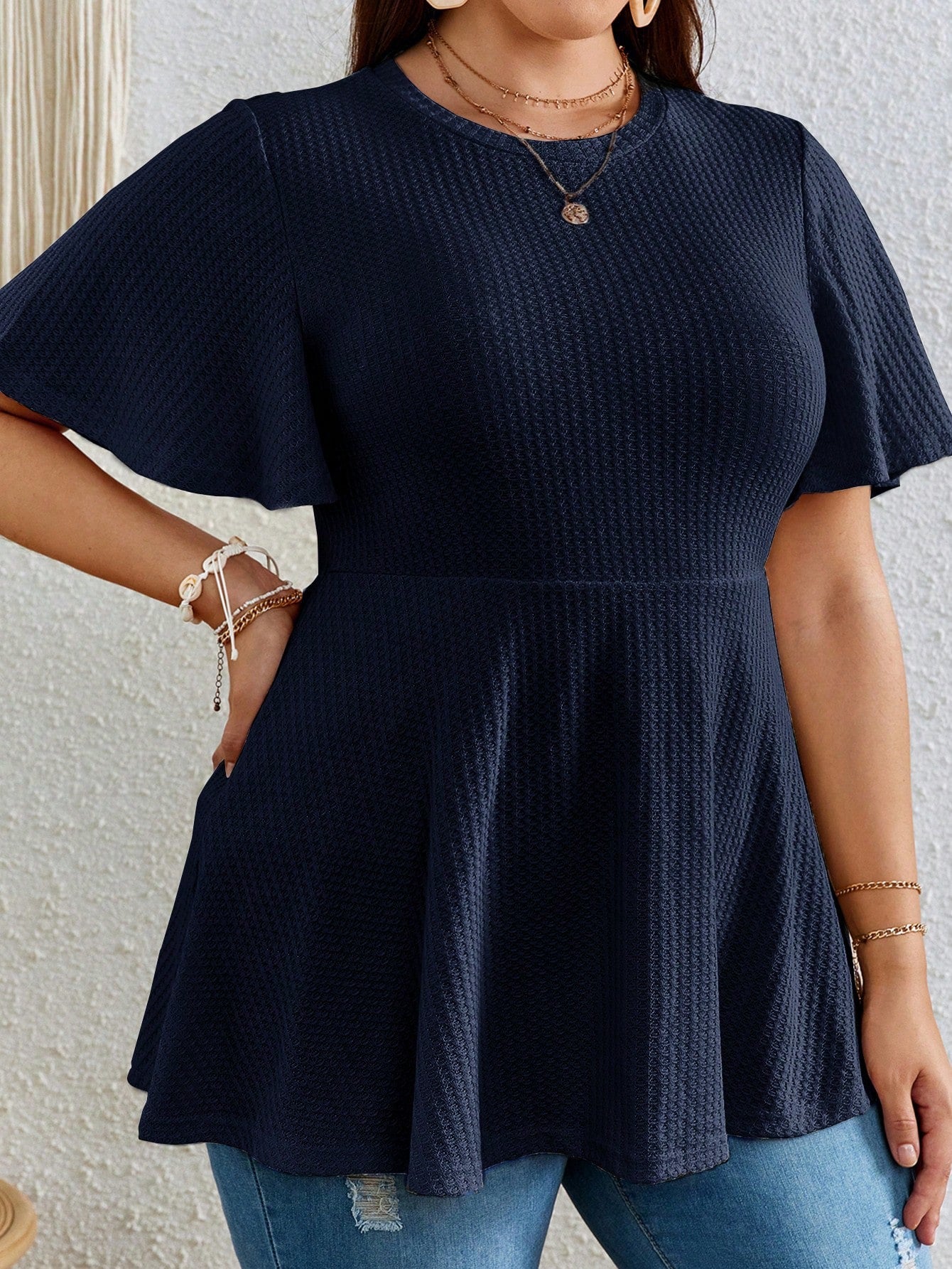 Plus Size Blue Waffle Top