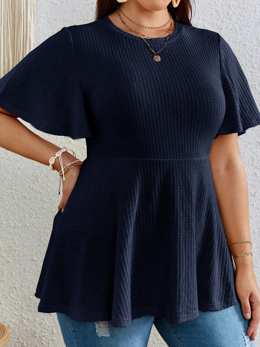 Plus Size Blue Waffle Top