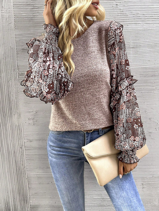 Long Sleeve Top With Floral Sleeves