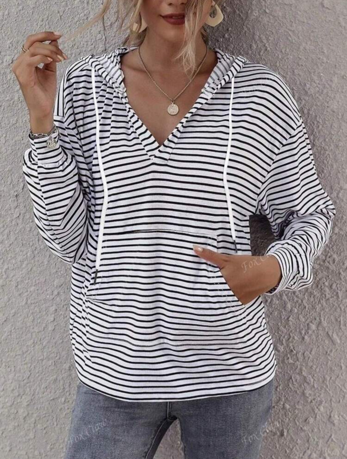 Plus Size Striped Hooded Top