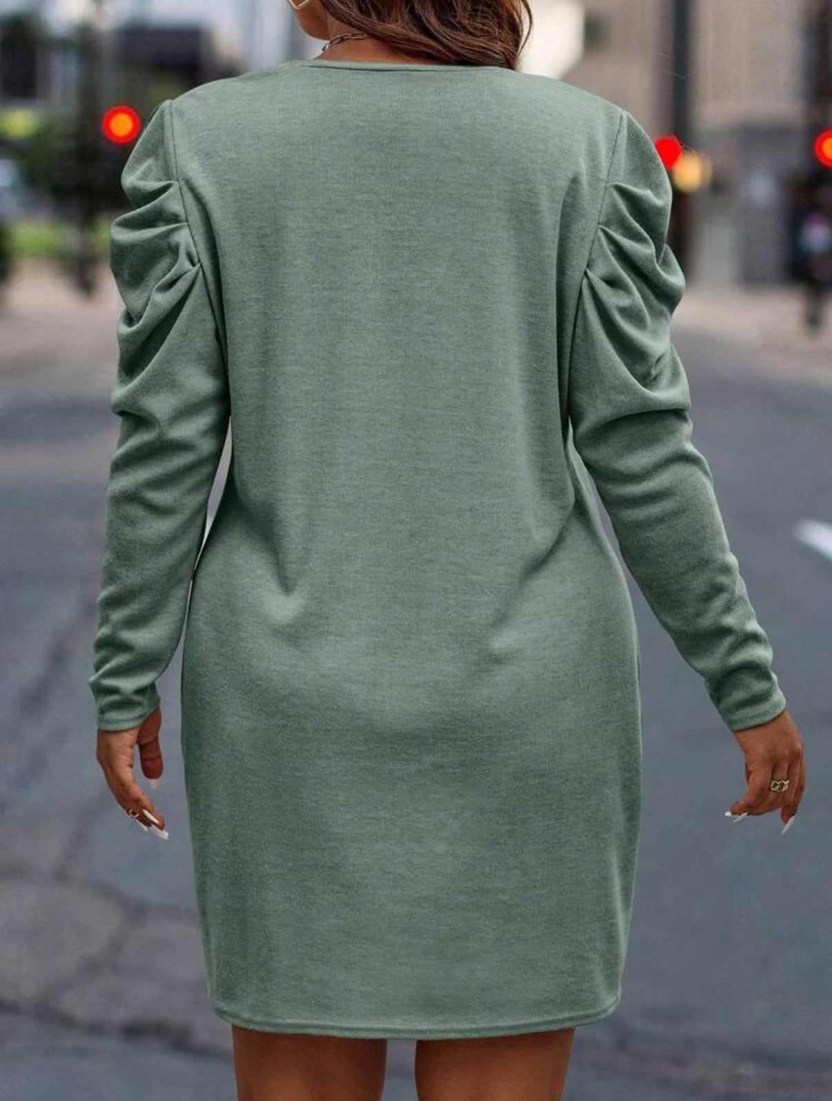 Plus Size Green Ruffle Sleeve Dress