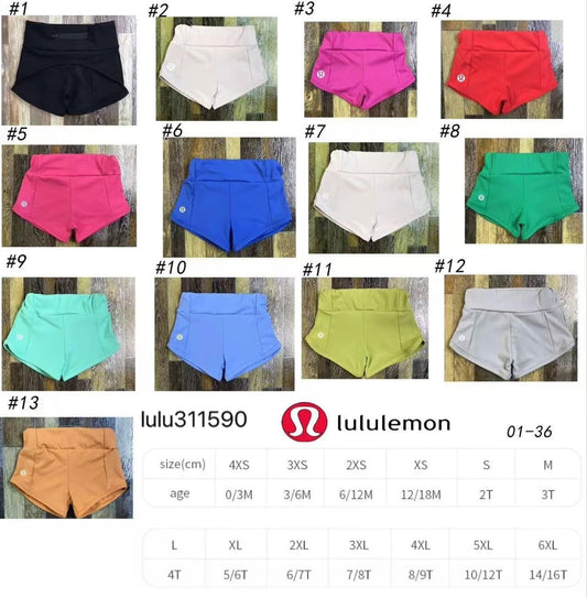 Kids Lulu Yoga Shorts (colors 9-13)