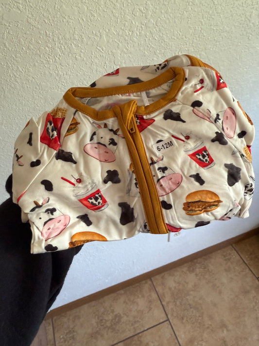 RTS Cow Bamboo Zippie - 6/12m