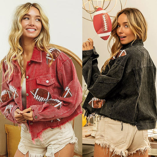 Sequin Distressed Football Tops