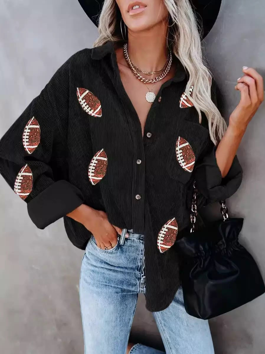 Sequin Football Top - Black