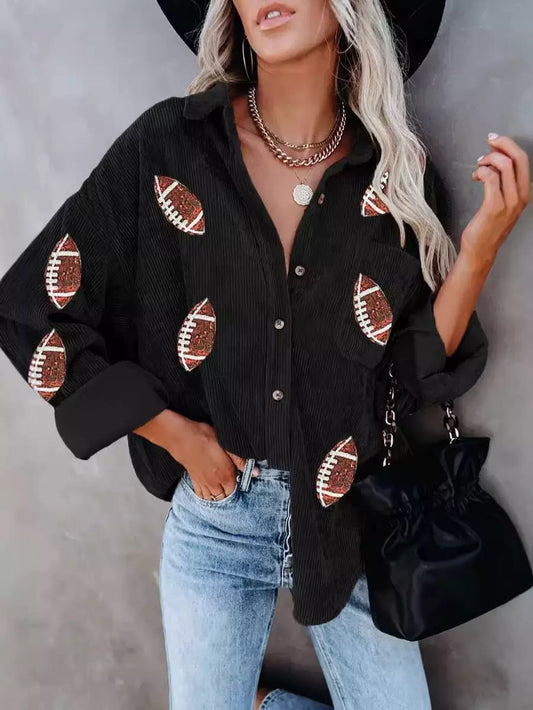Sequin Football Top - Black